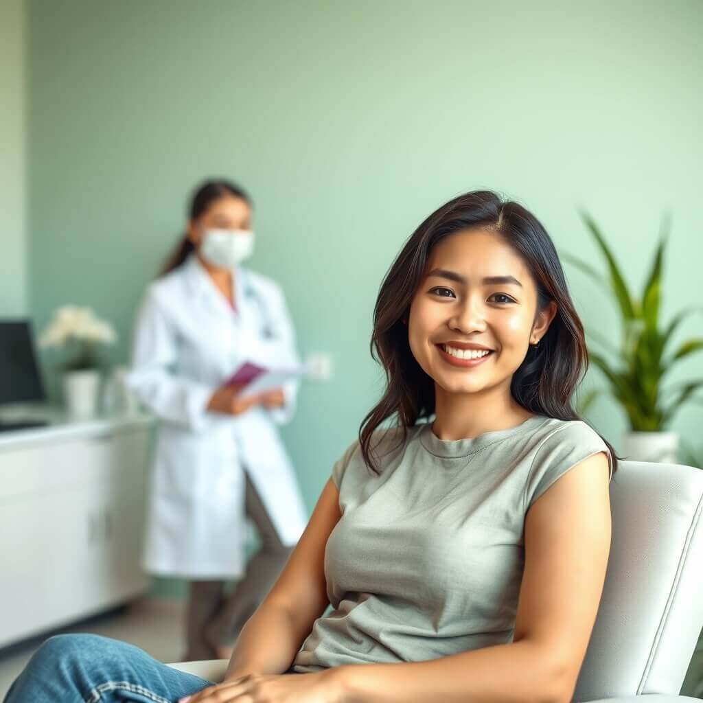 Patient smiling in dermatology clinic